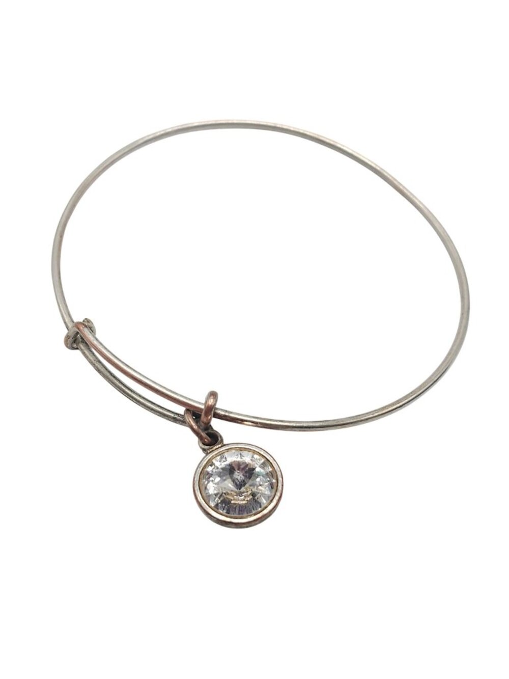 Alex And Ani Adjustable Silver-Tone Bangle With Clear Crystal Charm Bracelet